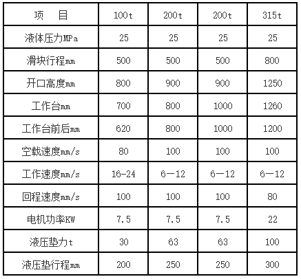 200噸拉伸液壓機(jī)參數(shù)