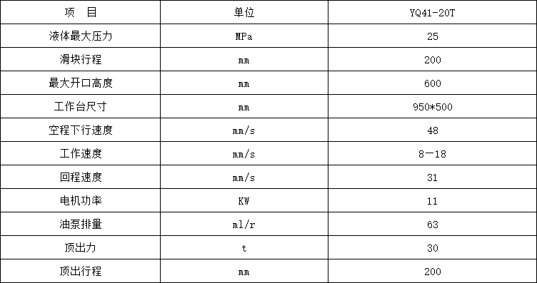 20噸單柱液壓機(jī)參數(shù)